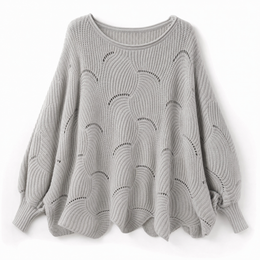 Frieda | Damen Oversized Hollow-Out Strickpullover mit Rundhalsausschnitt