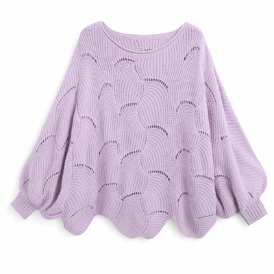 Frieda | Damen Oversized Hollow-Out Strickpullover mit Rundhalsausschnitt