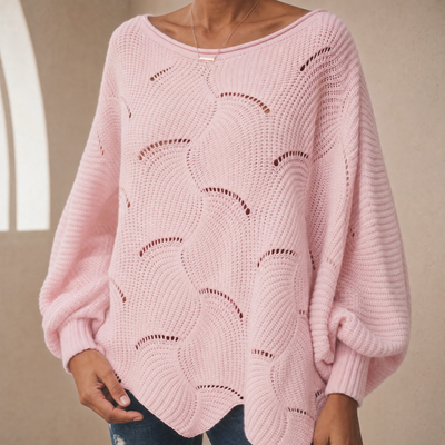 Frieda | Damen Oversized Hollow-Out Strickpullover mit Rundhalsausschnitt
