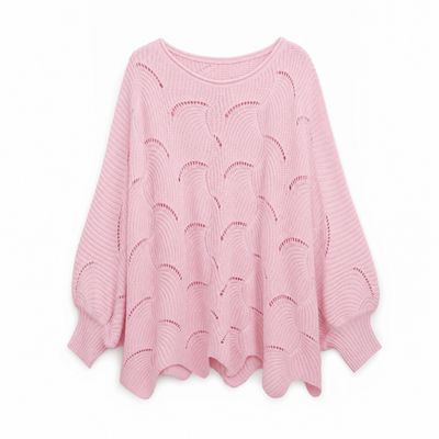 Frieda | Damen Oversized Hollow-Out Strickpullover mit Rundhalsausschnitt