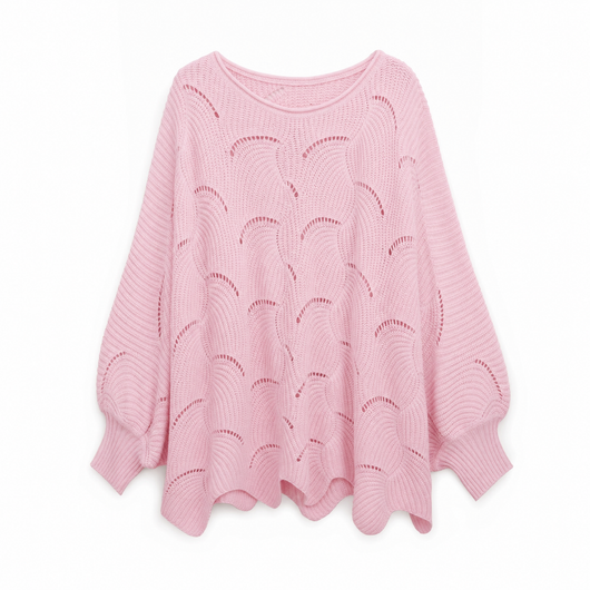 Frieda | Damen Oversized Hollow-Out Strickpullover mit Rundhalsausschnitt