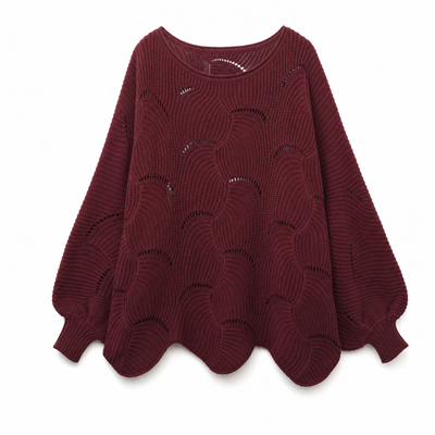 Frieda | Damen Oversized Hollow-Out Strickpullover mit Rundhalsausschnitt