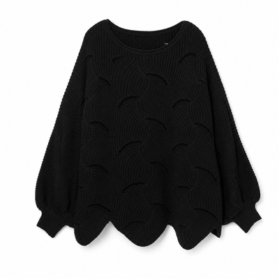 Frieda | Damen Oversized Hollow-Out Strickpullover mit Rundhalsausschnitt