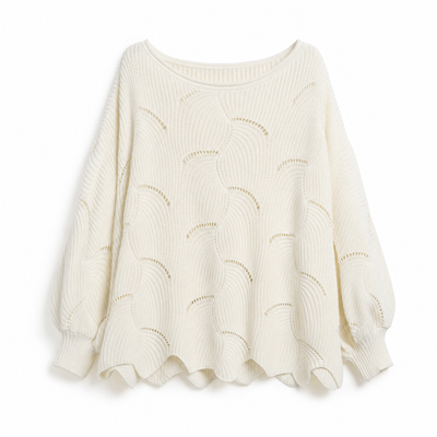 Frieda | Damen Oversized Hollow-Out Strickpullover mit Rundhalsausschnitt