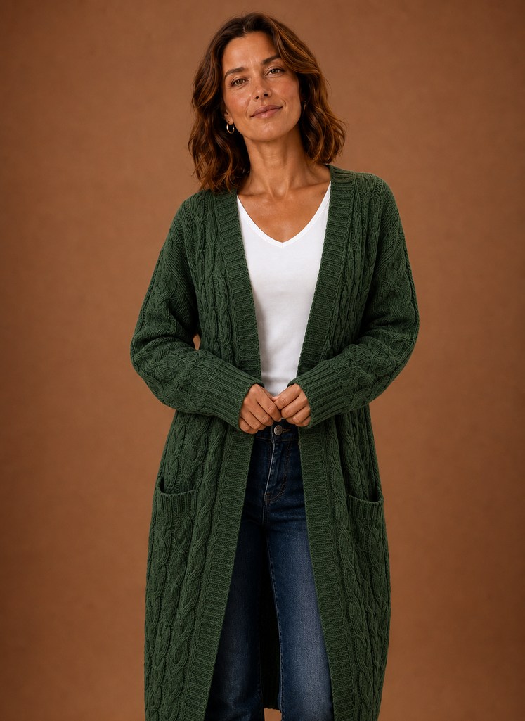 Damen Strickjacke lang mit Kapuze