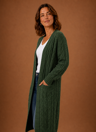 Damen Strickjacke lang mit Kapuze