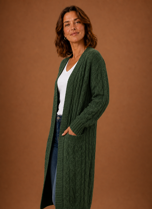 Damen Strickjacke lang mit Kapuze