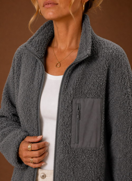 Damen Sherpa-Jacke mit durchgehendem Reißverschluss