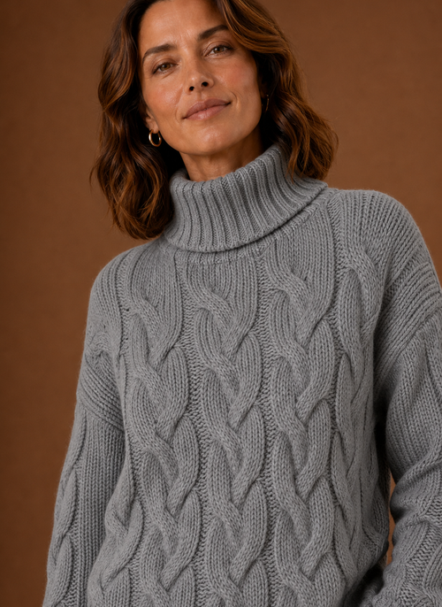 Damen Strickpullover mit Zopfmuster