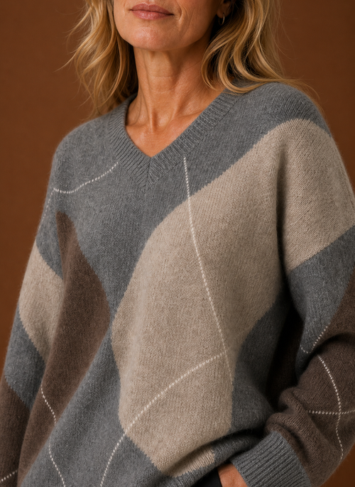 Damen Strickpullover mit Rautenmuster oversized
