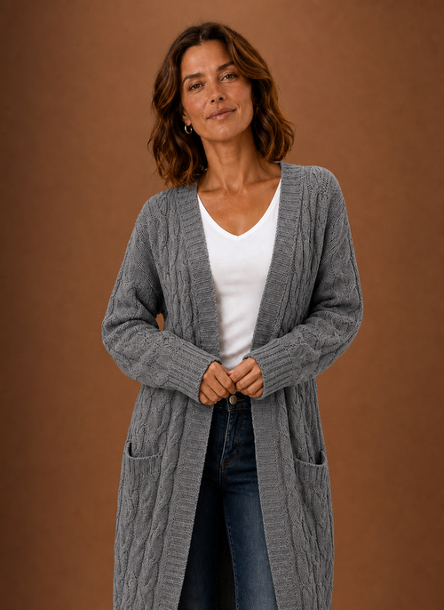 Damen Strickjacke lang mit Kapuze
