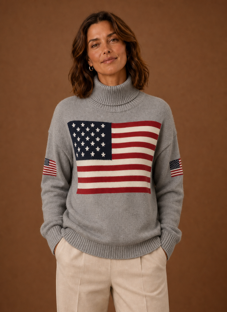 Damen Rollkragenpullover mit Flaggenmotiv
