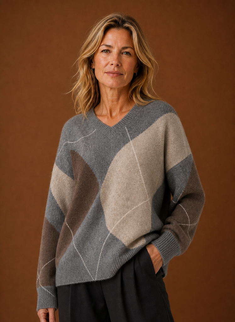 Damen Strickpullover mit Rautenmuster oversized