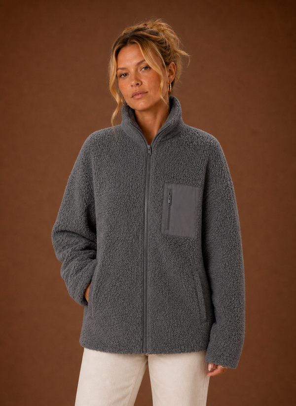 Damen Sherpa-Jacke mit durchgehendem Reißverschluss