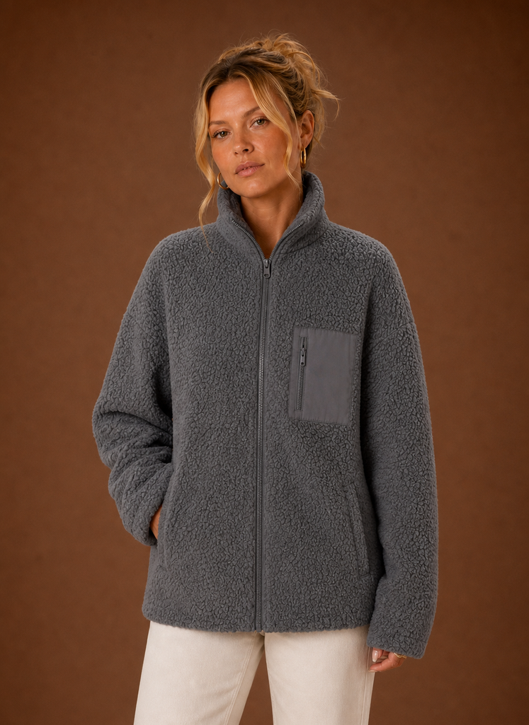 Damen Sherpa-Jacke mit durchgehendem Reißverschluss