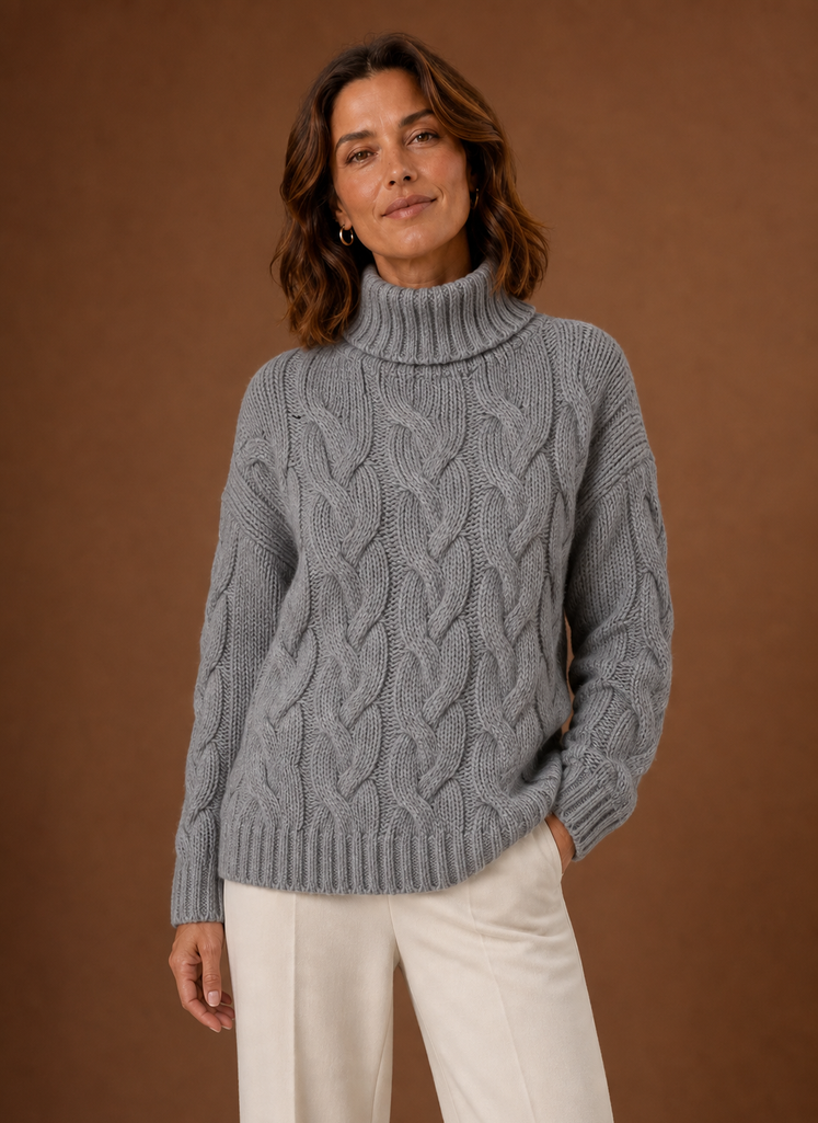 Damen Strickpullover mit Zopfmuster