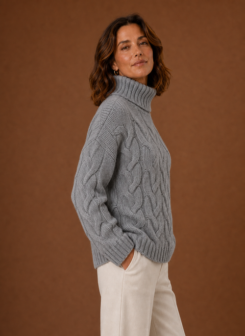 Damen Strickpullover mit Zopfmuster