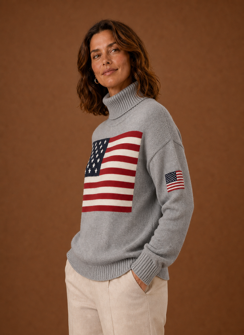 Damen Rollkragenpullover mit Flaggenmotiv