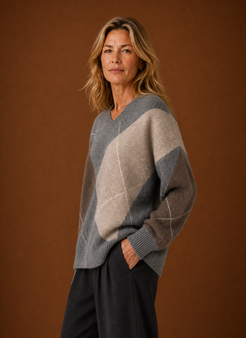 Damen Strickpullover mit Rautenmuster oversized