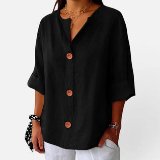Damen Loose-Fit-Bluse mit V-Ausschnitt und 3/4-Ärmeln