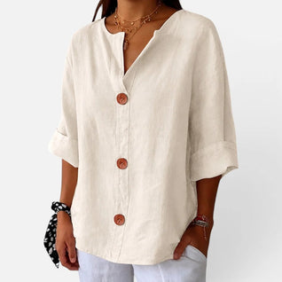 Damen Loose-Fit-Bluse mit V-Ausschnitt und 3/4-Ärmeln