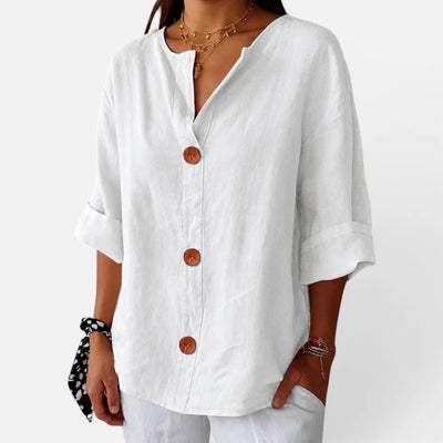 Damen Loose-Fit-Bluse mit V-Ausschnitt und 3/4-Ärmeln