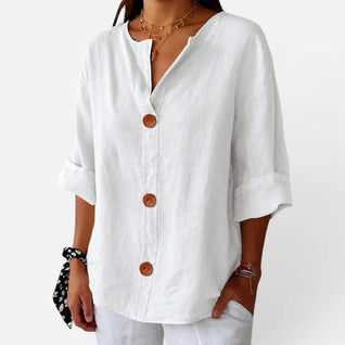 Damen Loose-Fit-Bluse mit V-Ausschnitt und 3/4-Ärmeln