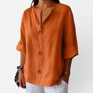 Damen Loose-Fit-Bluse mit V-Ausschnitt und 3/4-Ärmeln