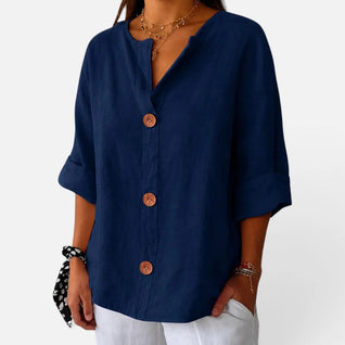 Damen Loose-Fit-Bluse mit V-Ausschnitt und 3/4-Ärmeln