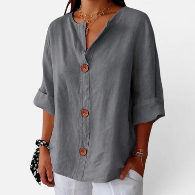 Damen Loose-Fit-Bluse mit V-Ausschnitt und 3/4-Ärmeln