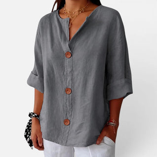 Damen Loose-Fit-Bluse mit V-Ausschnitt und 3/4-Ärmeln