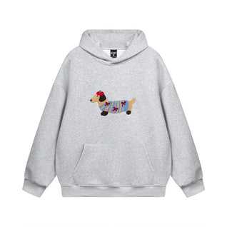 Damen Hoodie mit gesticktem Dackel in Oversize