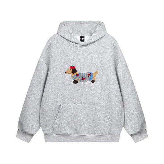 Damen Hoodie mit gesticktem Dackel in Oversize