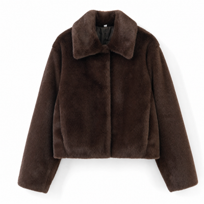 Johanna | Kunstpelzmantel Damen Kurz Klassischer Kragen Flauschige Jacke