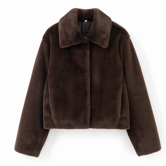 Johanna | Kunstpelzmantel Damen Kurz Klassischer Kragen Flauschige Jacke