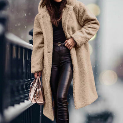 Mia | Kunstpelzmantel Damen Langer Flauschiger Teddy-Mantel Offen