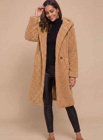 Mia | Kunstpelzmantel Damen Langer Flauschiger Teddy-Mantel Offen