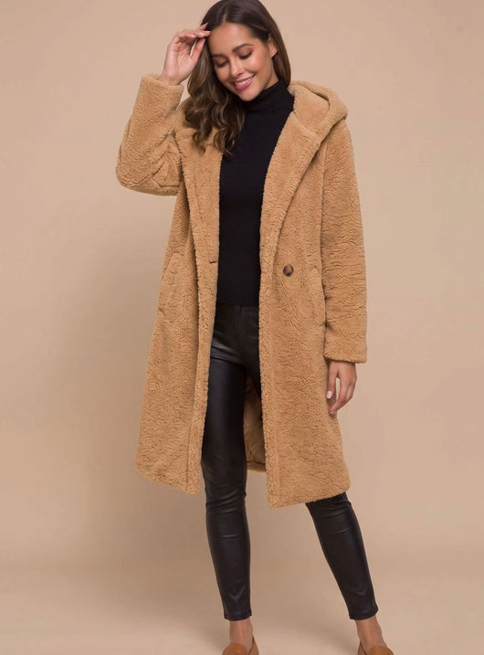 Mia | Kunstpelzmantel Damen Langer Flauschiger Teddy-Mantel Offen
