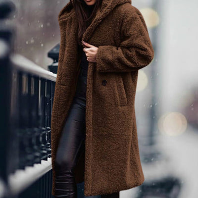 Mia | Kunstpelzmantel Damen Langer Flauschiger Teddy-Mantel Offen