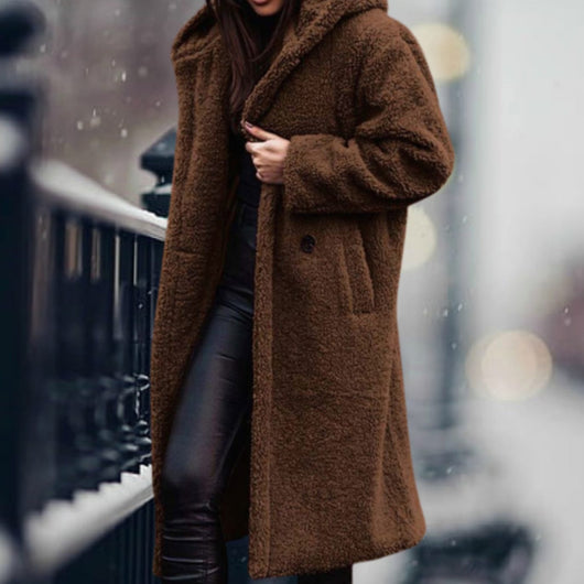 Mia | Kunstpelzmantel Damen Langer Flauschiger Teddy-Mantel Offen