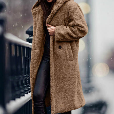 Mia | Kunstpelzmantel Damen Langer Flauschiger Teddy-Mantel Offen