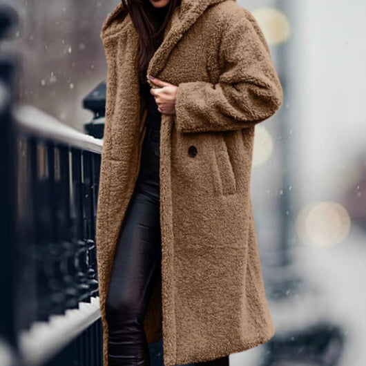 Mia | Kunstpelzmantel Damen Langer Flauschiger Teddy-Mantel Offen