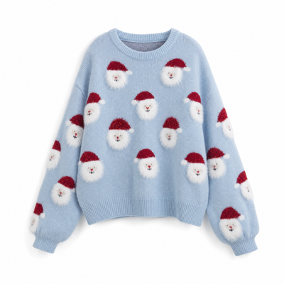 Lena | Damen Oversized Weihnachtspullover mit Weihnachtsmann-Muster Langarm