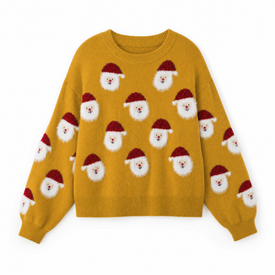 Lena | Damen Oversized Weihnachtspullover mit Weihnachtsmann-Muster Langarm