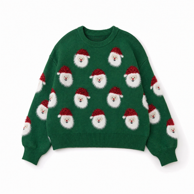 Lena | Damen Oversized Weihnachtspullover mit Weihnachtsmann-Muster Langarm
