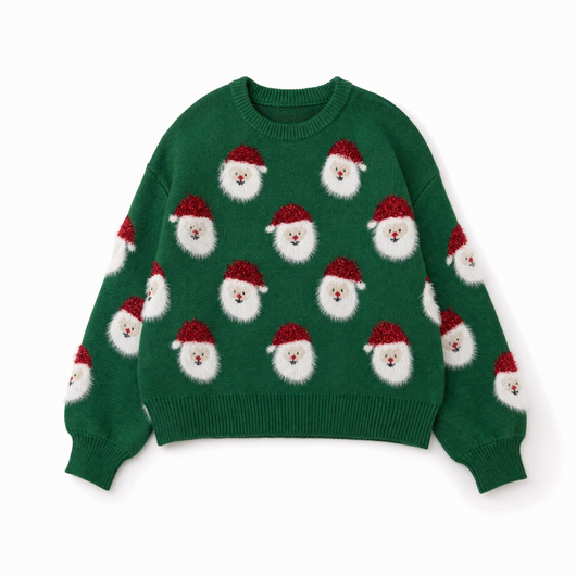 Lena | Damen Oversized Weihnachtspullover mit Weihnachtsmann-Muster Langarm