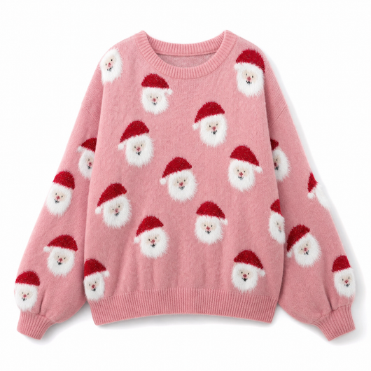 Lena | Damen Oversized Weihnachtspullover mit Weihnachtsmann-Muster Langarm