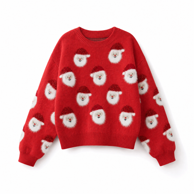Lena | Damen Oversized Weihnachtspullover mit Weihnachtsmann-Muster Langarm