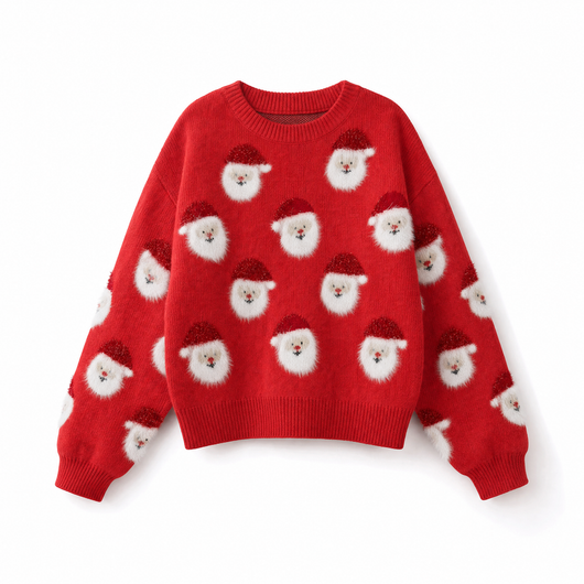 Lena | Damen Oversized Weihnachtspullover mit Weihnachtsmann-Muster Langarm