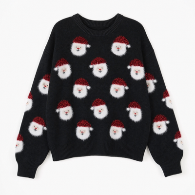 Lena | Damen Oversized Weihnachtspullover mit Weihnachtsmann-Muster Langarm